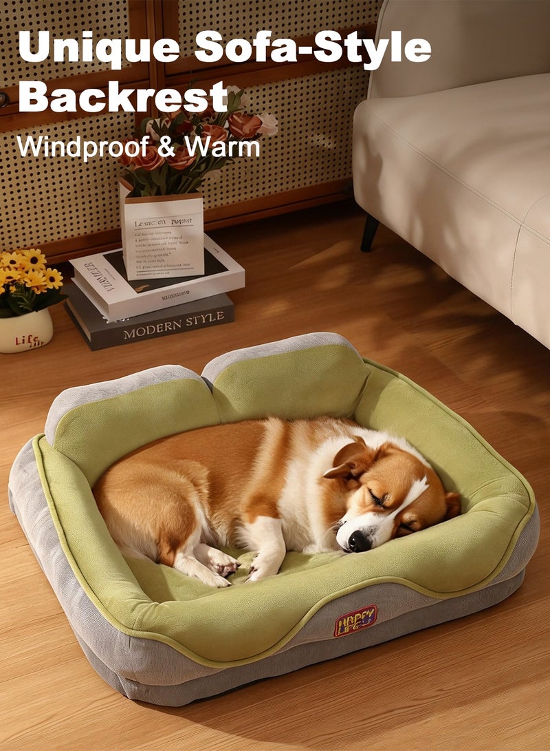 Chillspace Orthopedic Large Pet Bed for Dogs & Cats - Ultra Soft Plush Sofa with Bolster Support, Machine Washable, Non-Slip Calm Bed for Small to Medium Pets (65x50x20cm, Sage Green) - Image 4